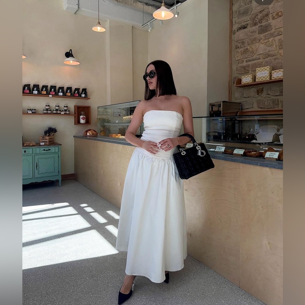 OAK + FORT White Strapless Dress